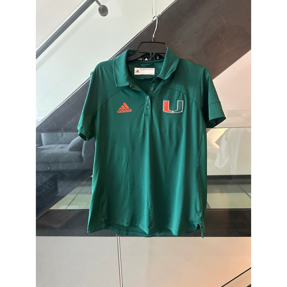 Adidas University of Miami Hurricanes Green Aeroready Polo Shirt Womens Large